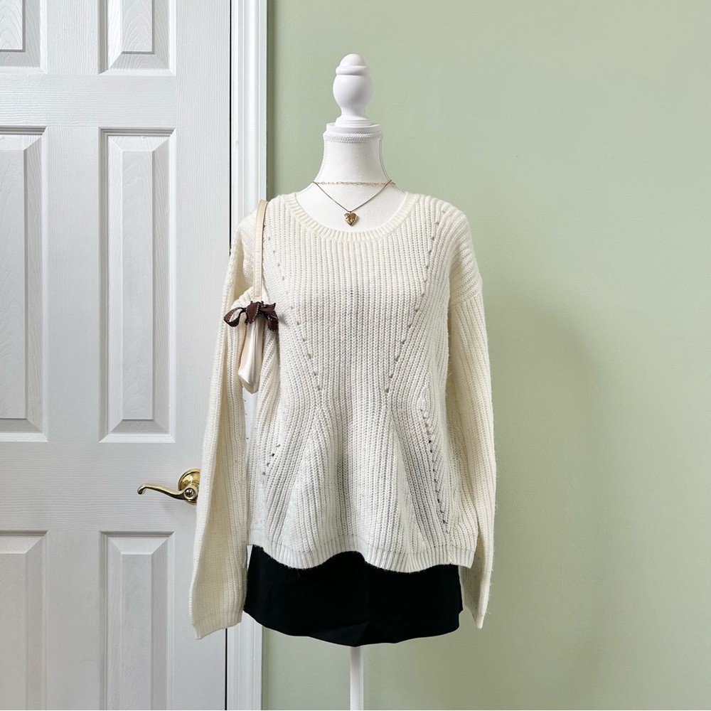 White eyelet sweater